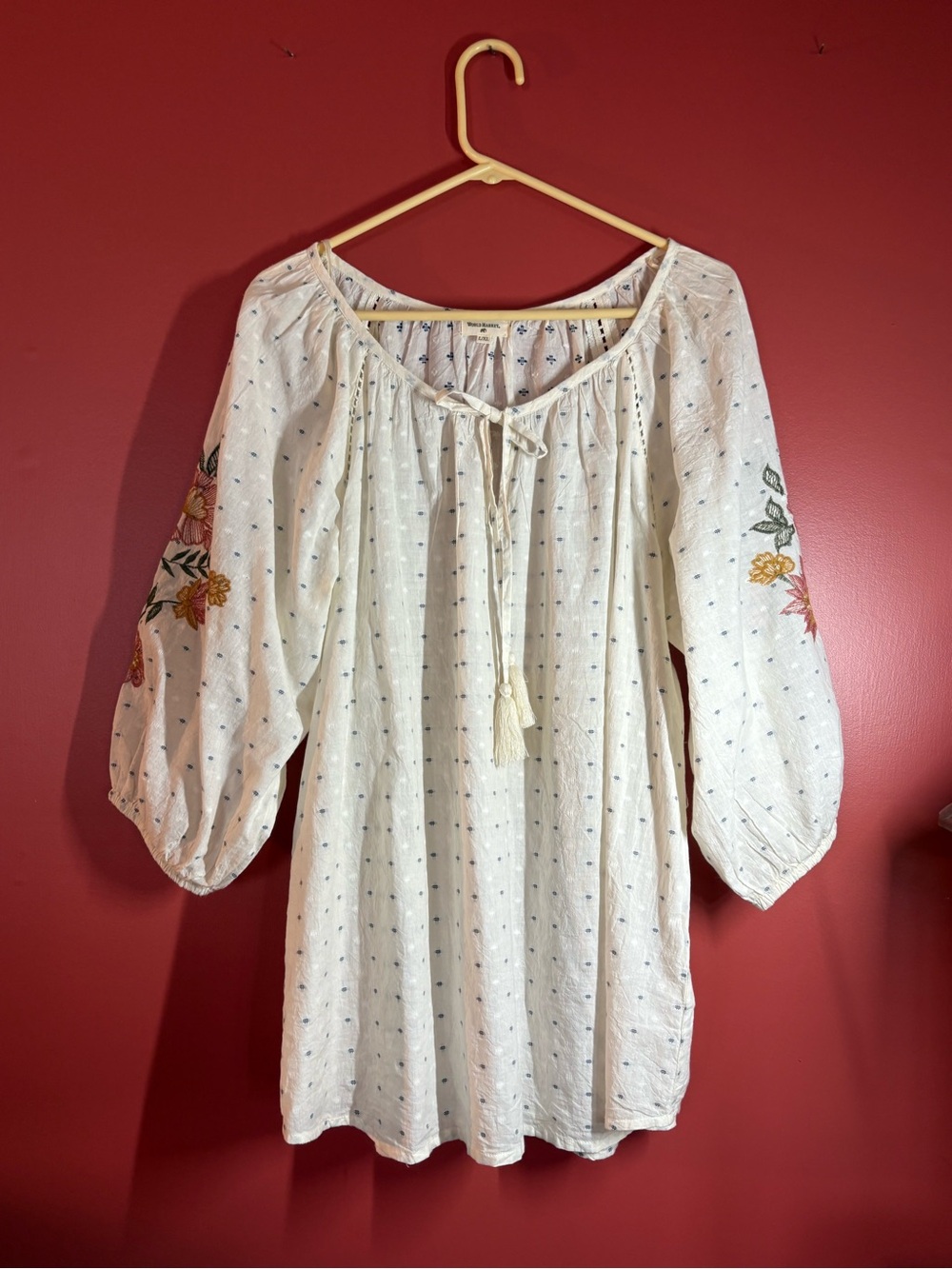 Boho Ivory Embroidered Peasant Dress